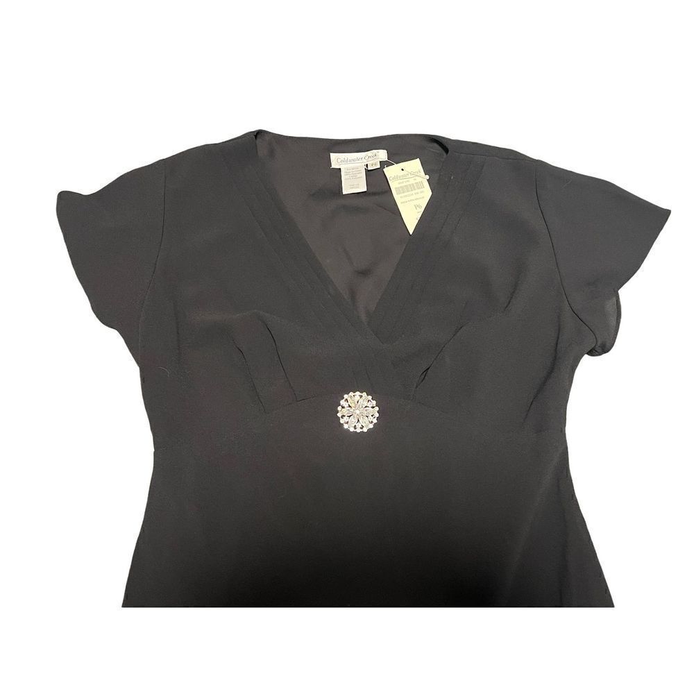 NWT Coldwater Creek LBD Chiffon Black Dress Rhinestone Diamond Brooch 6 Petite - Picture 7 of 14